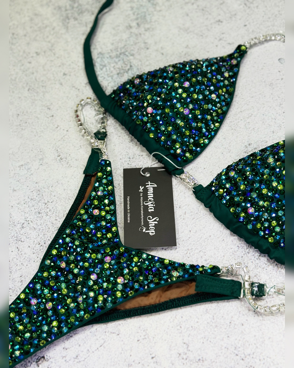 Green Fitness Bikini - Competition Bikini Set - Figure Fitness - NPC - Figure Competition Suit - Posing Suit - Wellness Bikini