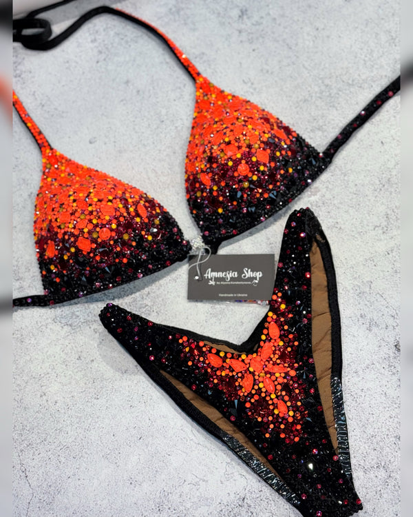 Neon Competition Bikini Set - Rhinestone Fitness - NPC - IFBB - WBFF - Wellness - Figure Competition Suit - Posing Suit - Swarovski Bodybuilding