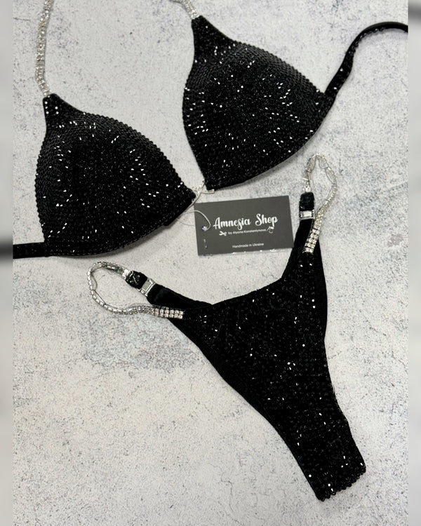 Black Competition Bikini Set - Rhinestone Fitness - NPC Bikini Suit - IFBB - Figure Competition Suit - Posing Suit - Swarovski Bodybuilding