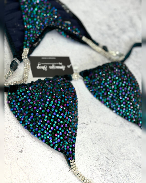 Green Fitness Bikini - Competition Bikini Set - Figure Fitness - NPC - IFBB - Velvet Figure Competition Suit - Posing Suit - Wellness Bikini