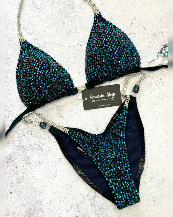 Green Fitness Bikini - Competition Bikini Set - Figure Fitness - NPC - IFBB - Velvet Figure Competition Suit - Posing Suit - Wellness Bikini