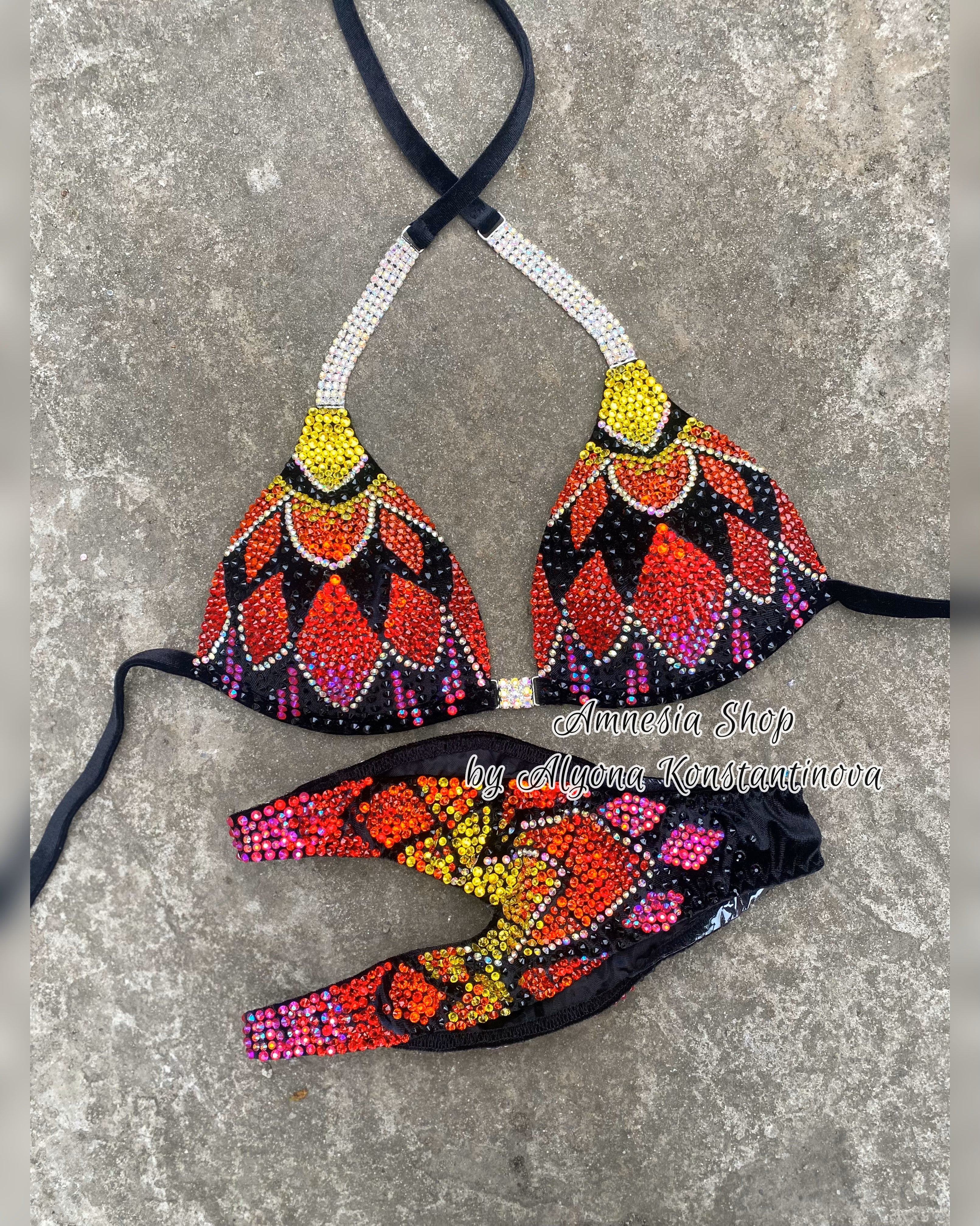 Green Competition Bikini Set - Rhinestone Fitness - NPC bikini suit - IFBB - Figure Competition Suit - Posing Suit - Swarovski Bodybuilding