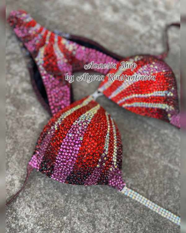 Pink Fitness Bikini - Competition Bikini Set - NPC - IFBB - Figure Competition Suit - Posing Suit - Wellness Bikini