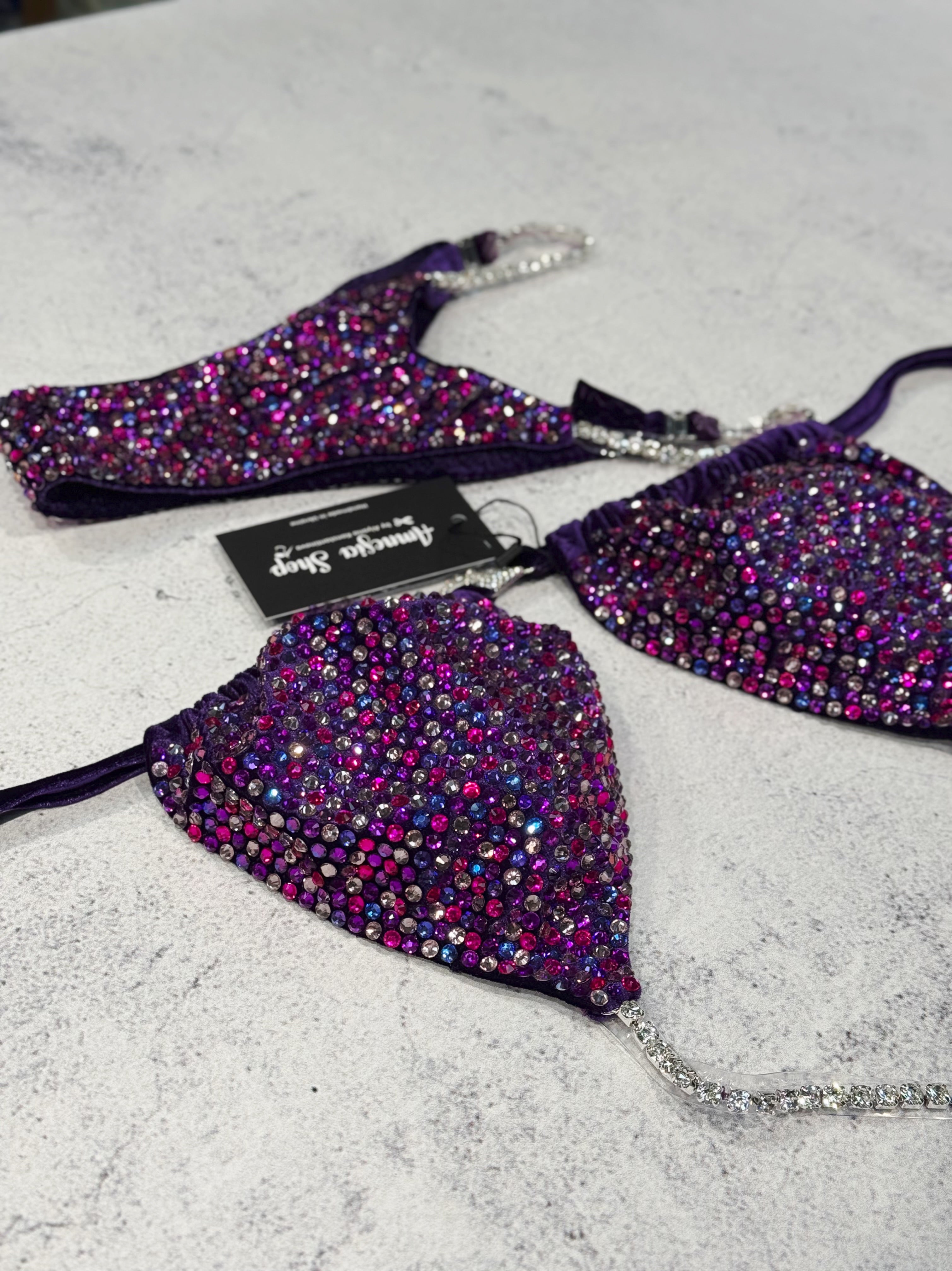 Violet Fitness Bikini - Competition Bikini Set - Figure Fitness - NPC - IFBB - Velvet Figure Competition Suit - Posing Suit - Wellness Bikini