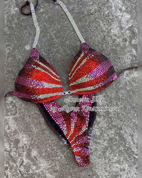 Pink Fitness Bikini - Competition Bikini Set - NPC - IFBB - Figure Competition Suit - Posing Suit - Wellness Bikini