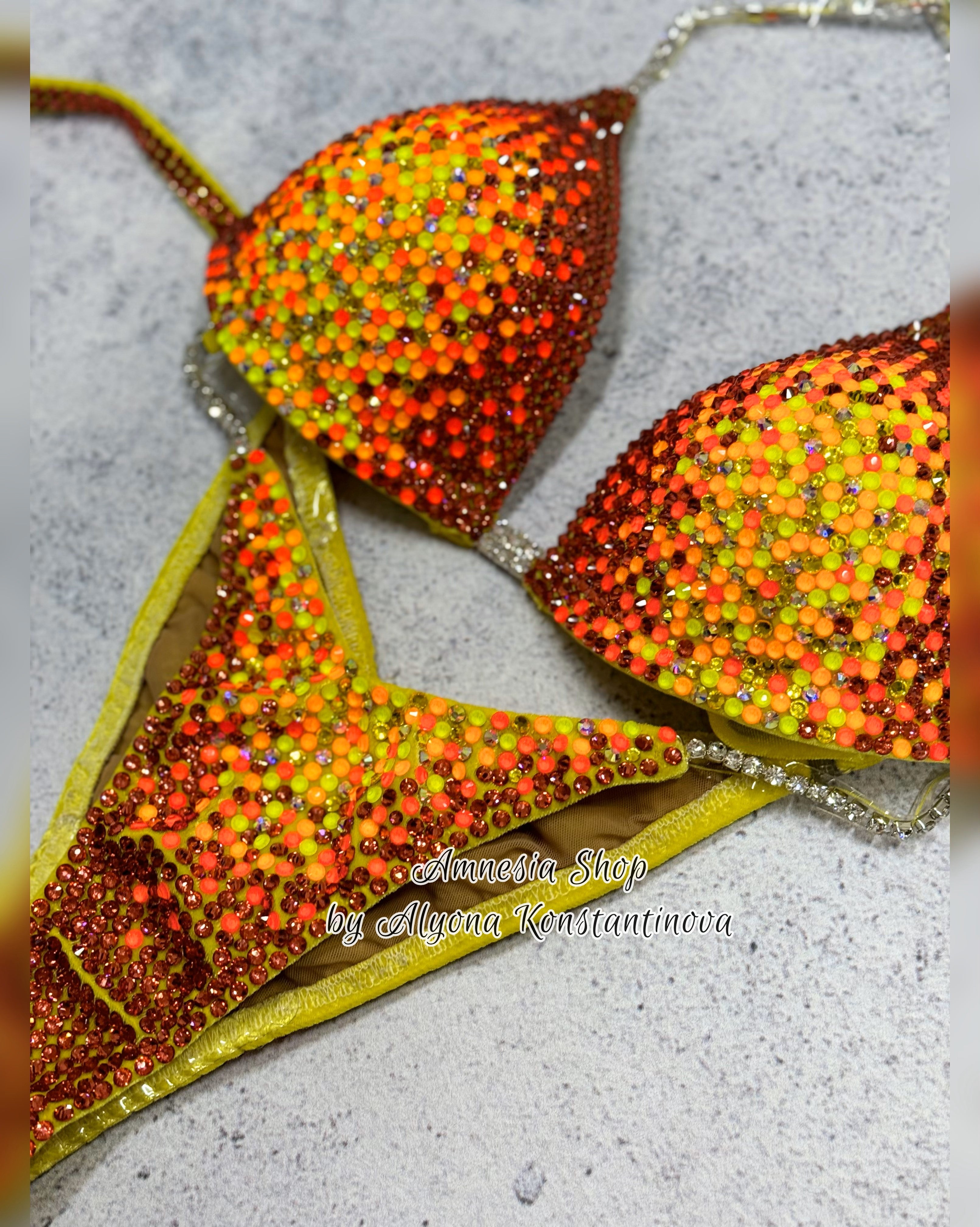 Yellow Fitness Bikini - Competition Bikini Set - Figure Fitness - NPC - IFBB - Velvet Figure Competition Suit - Posing Suit - Wellness Bikini