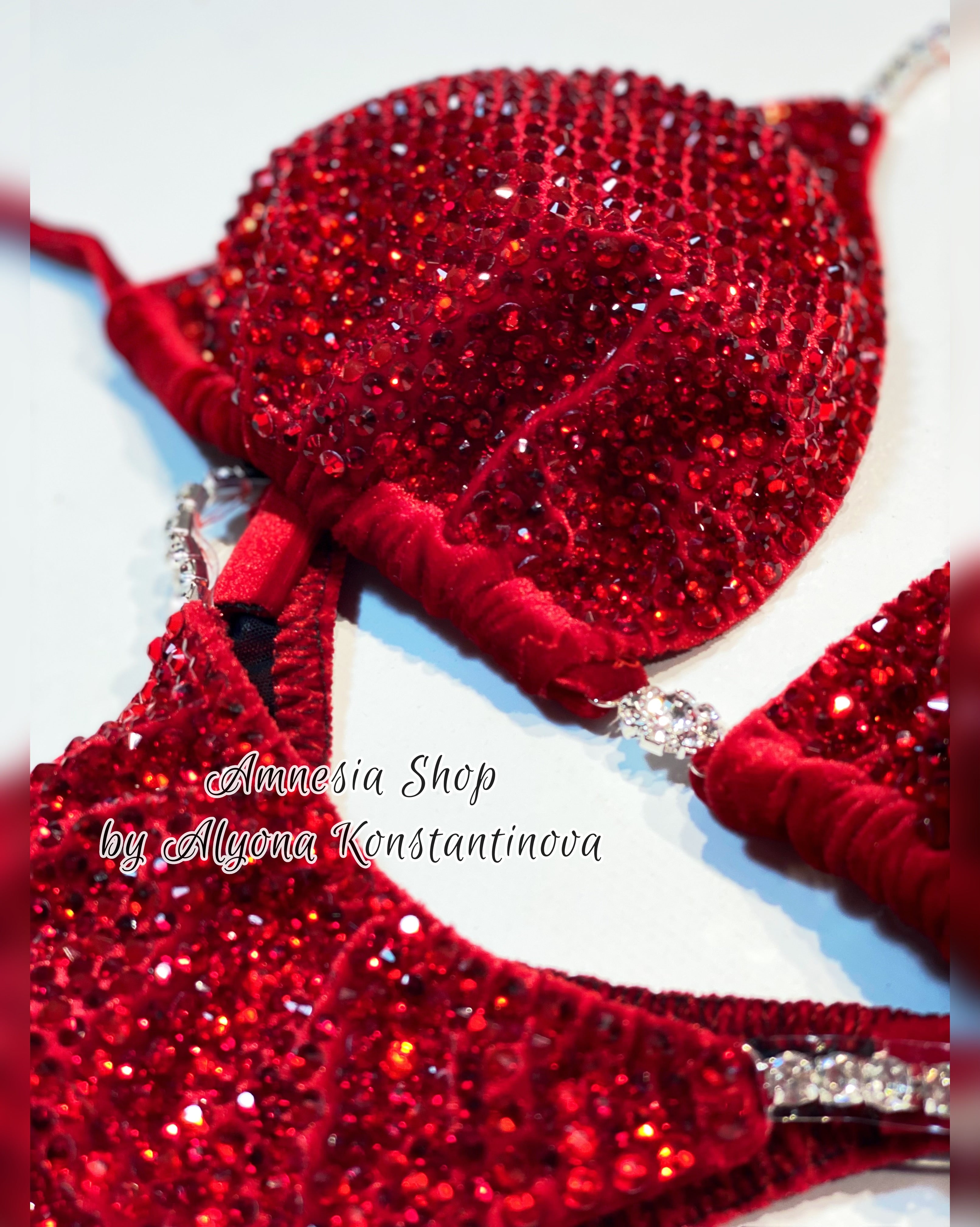 Red Bikini - NPC - Ifbb - Figure Competition Suit - Bodybuilding Bikini - Custom Crystal Figure Suit - Fast Shipping