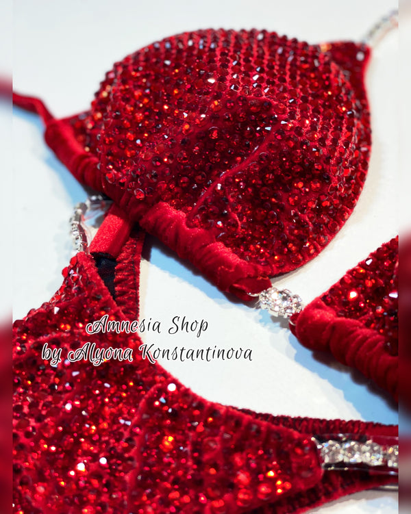 Red Bikini - NPC - Ifbb - Figure Competition Suit - Bodybuilding Bikini - Custom Crystal Figure Suit - Fast Shipping