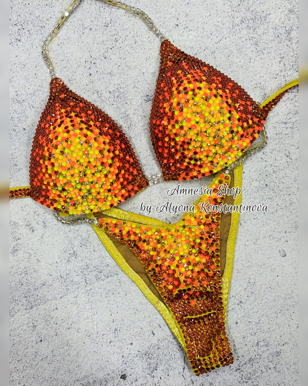 Yellow Fitness Bikini - Competition Bikini Set - Figure Fitness - NPC - IFBB - Velvet Figure Competition Suit - Posing Suit - Wellness Bikini