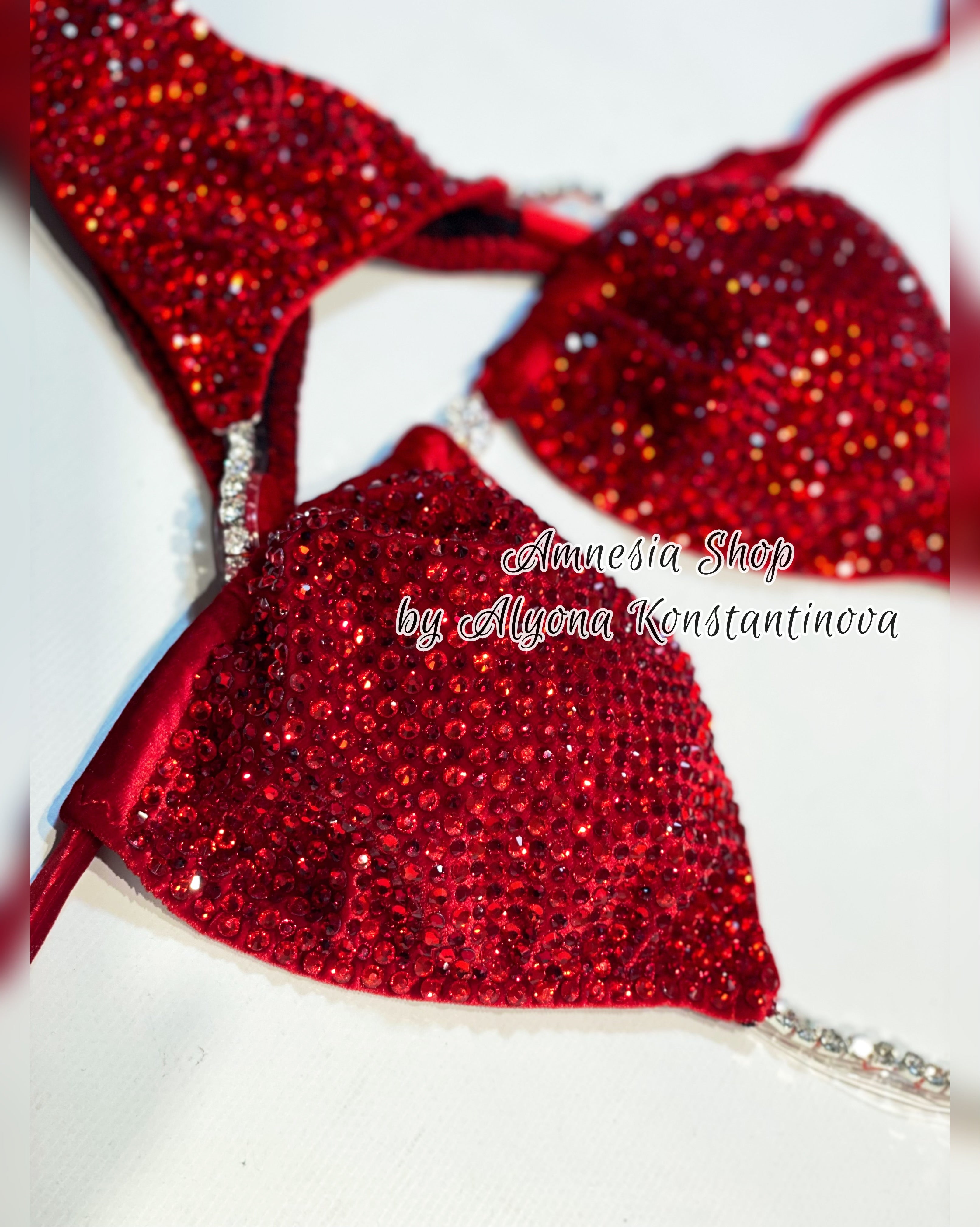 Red Bikini - NPC - Ifbb - Figure Competition Suit - Bodybuilding Bikini - Custom Crystal Figure Suit - Fast Shipping
