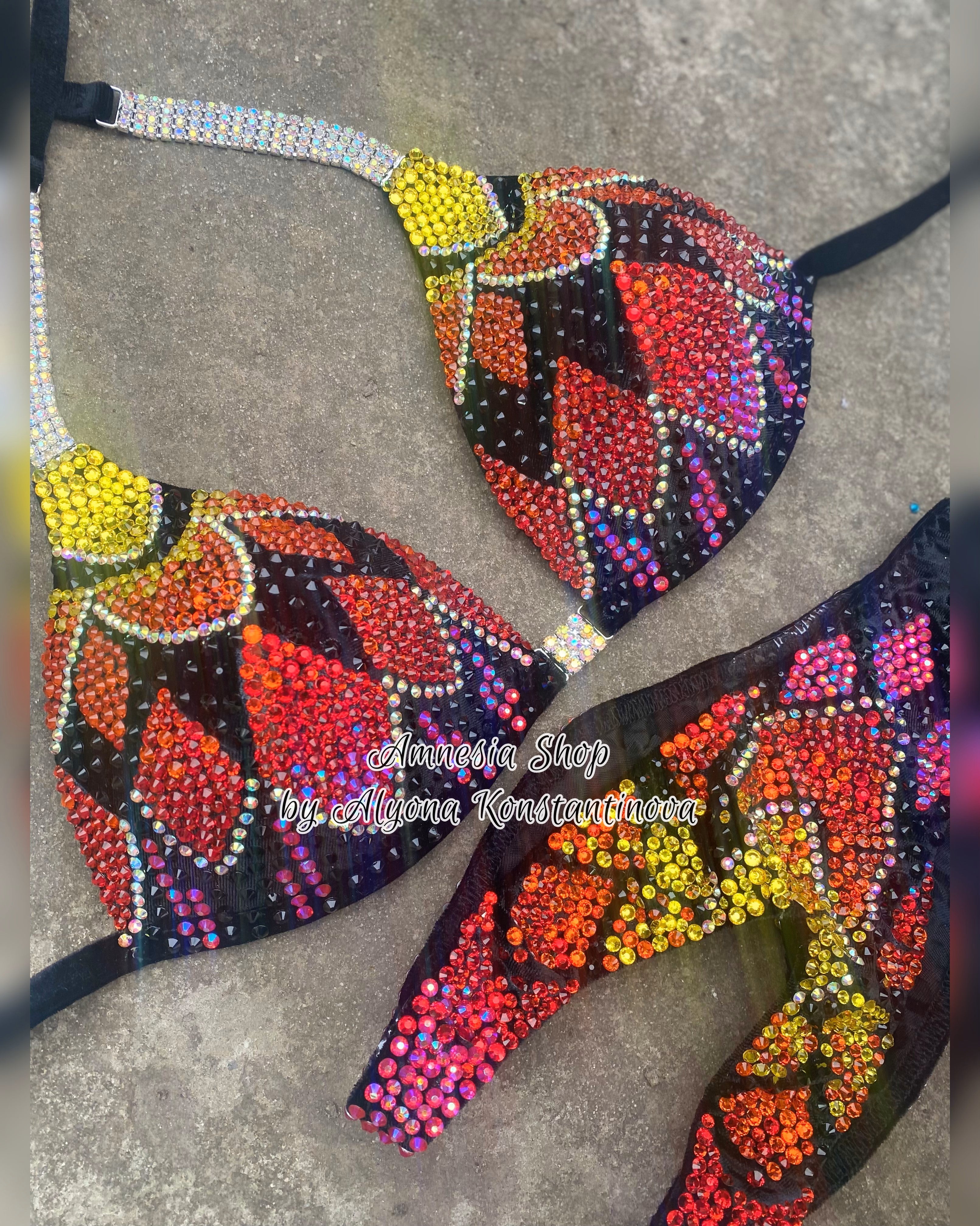 Green Competition Bikini Set - Rhinestone Fitness - NPC bikini suit - IFBB - Figure Competition Suit - Posing Suit - Swarovski Bodybuilding