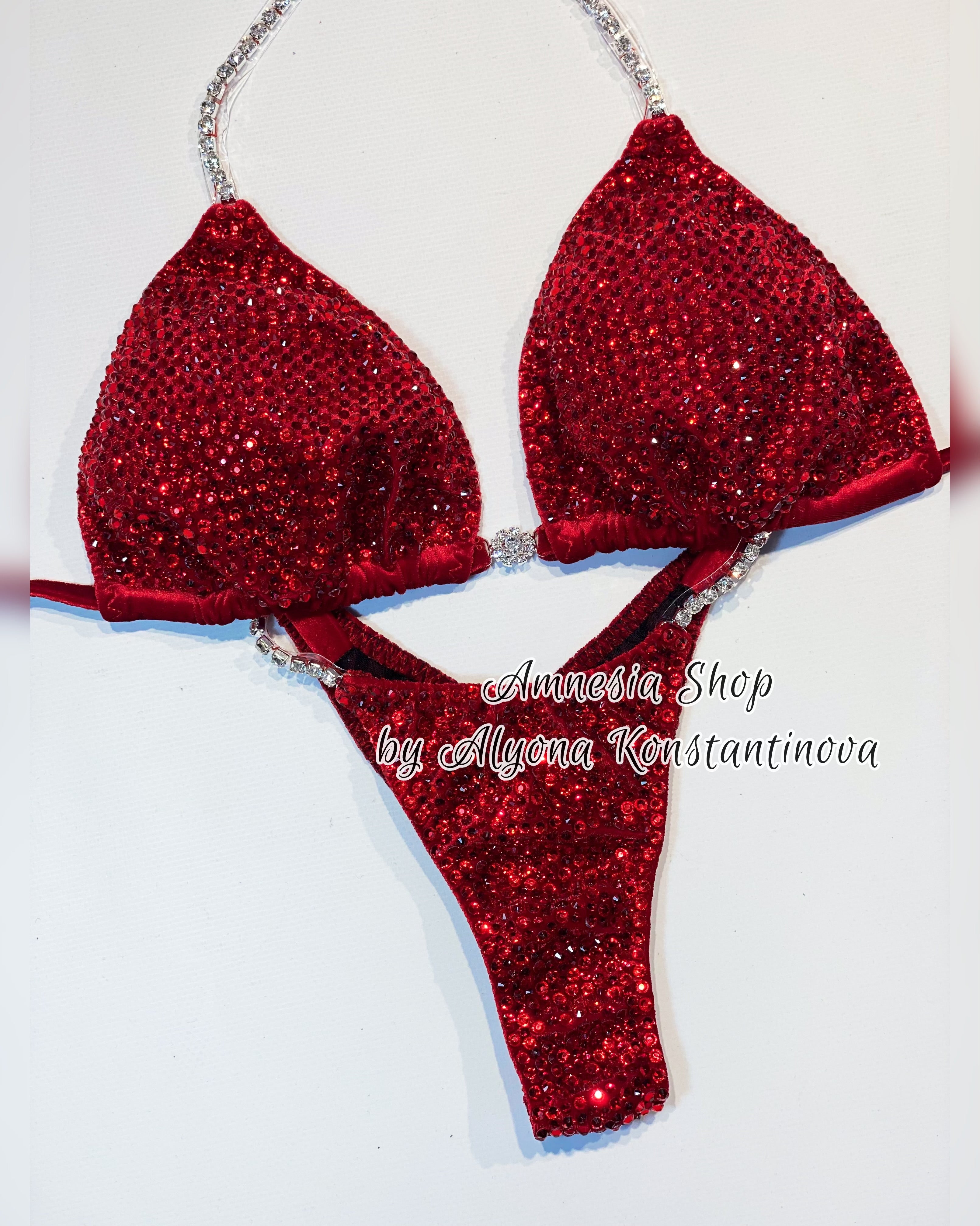 Red Bikini - NPC - Ifbb - Figure Competition Suit - Bodybuilding Bikini - Custom Crystal Figure Suit - Fast Shipping
