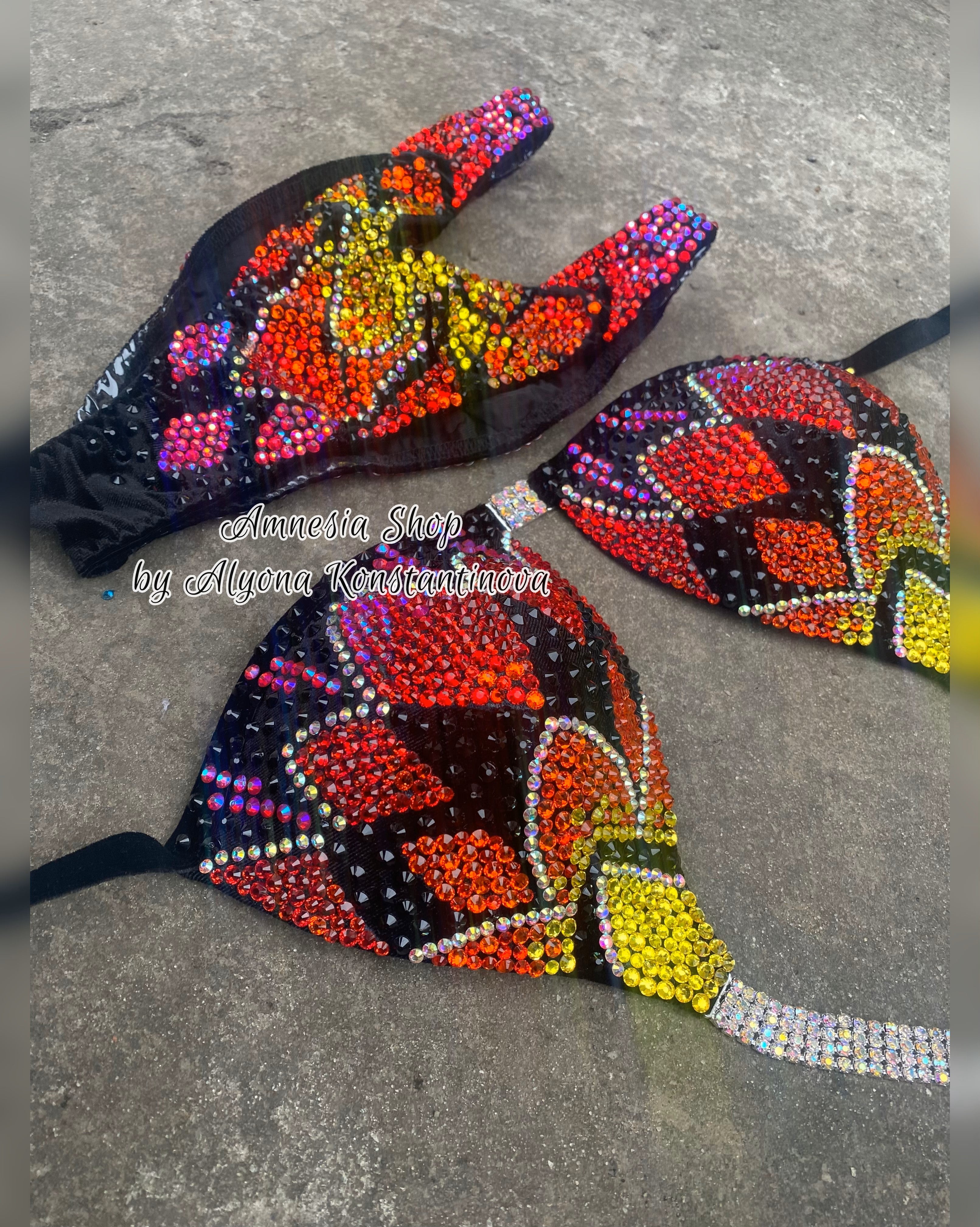 Green Competition Bikini Set - Rhinestone Fitness - NPC bikini suit - IFBB - Figure Competition Suit - Posing Suit - Swarovski Bodybuilding