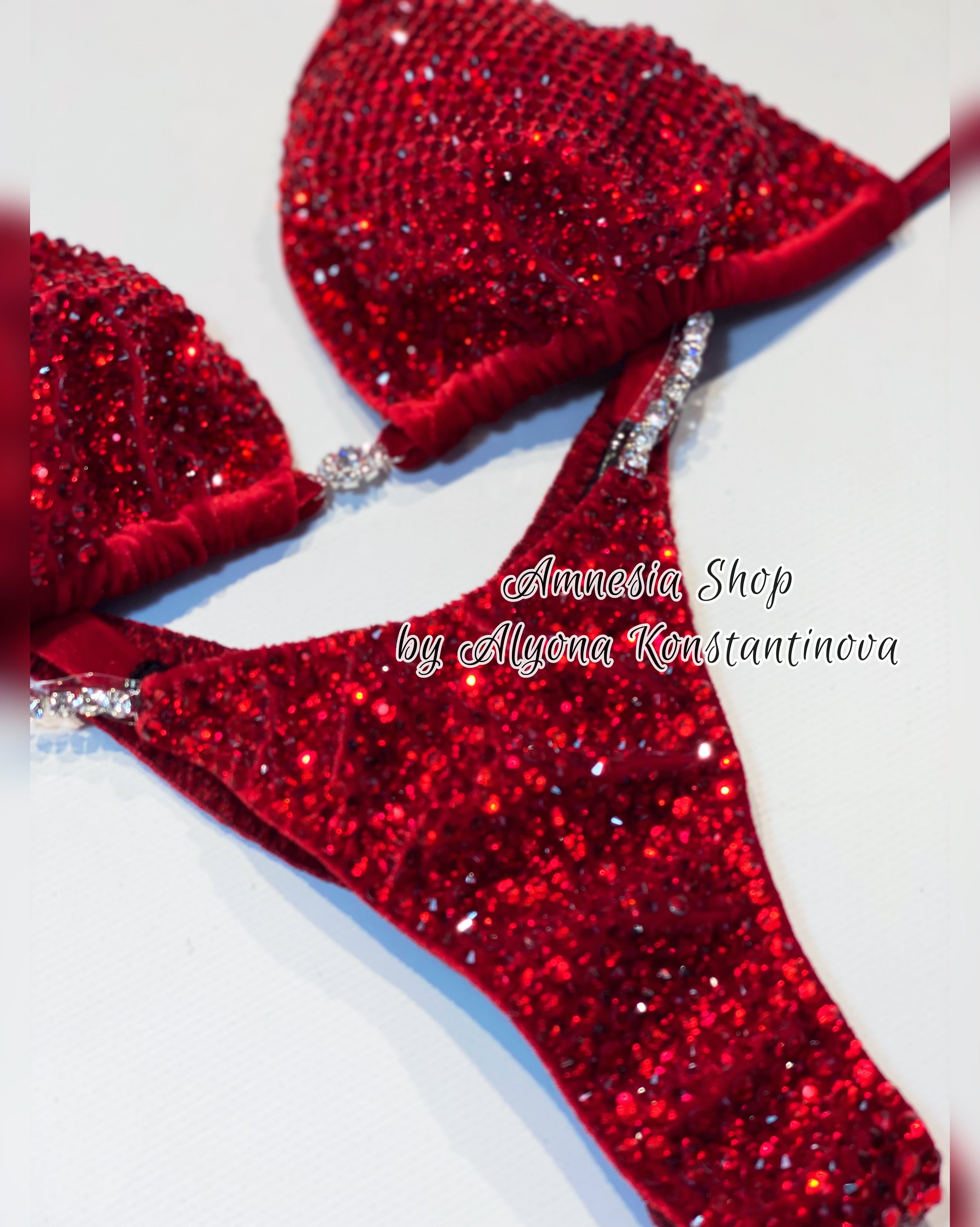 Red Bikini - NPC - Ifbb - Figure Competition Suit - Bodybuilding Bikini - Custom Crystal Figure Suit - Fast Shipping