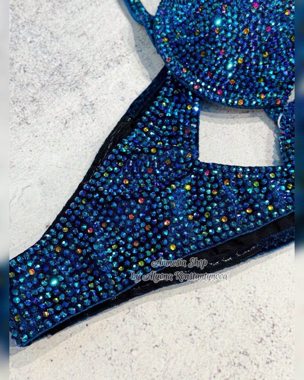 Fitness Blue Competition Bikini Set - Rhinestone Fitness - NPC bikini suit - IFBB - WBFF - Figure Competition Suit - Posing Suit - Swarovski Bodybuilding