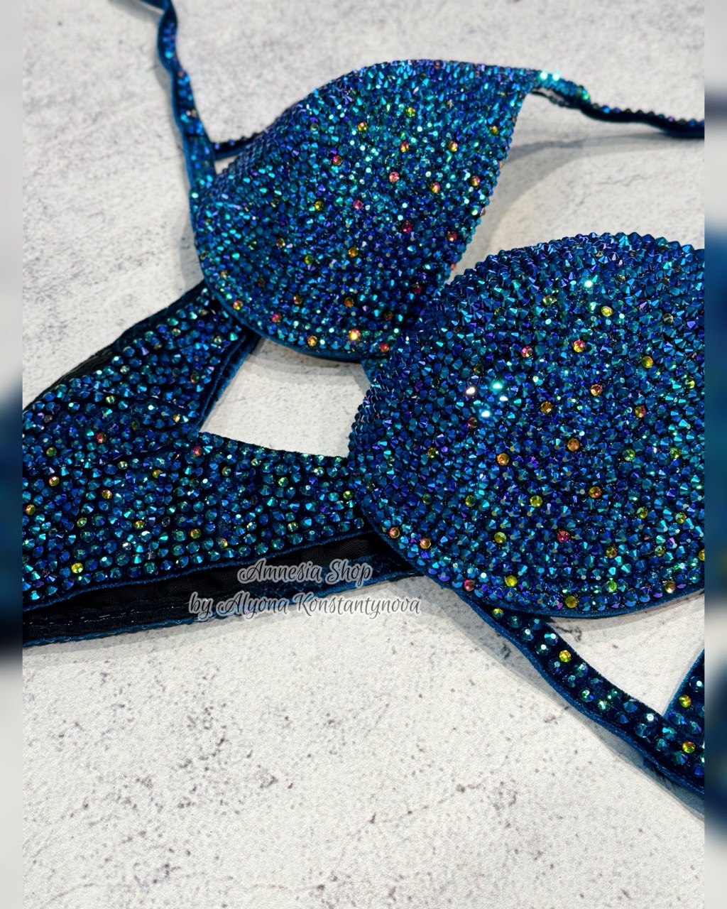 Fitness Blue Competition Bikini Set - Rhinestone Fitness - NPC bikini suit - IFBB - WBFF - Figure Competition Suit - Posing Suit - Swarovski Bodybuilding