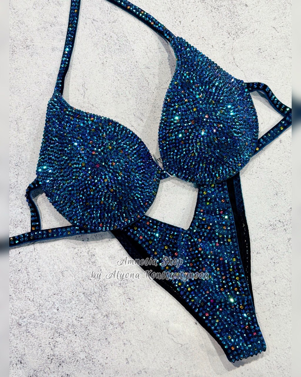 Fitness Blue Competition Bikini Set - Rhinestone Fitness - NPC bikini suit - IFBB - WBFF - Figure Competition Suit - Posing Suit - Swarovski Bodybuilding