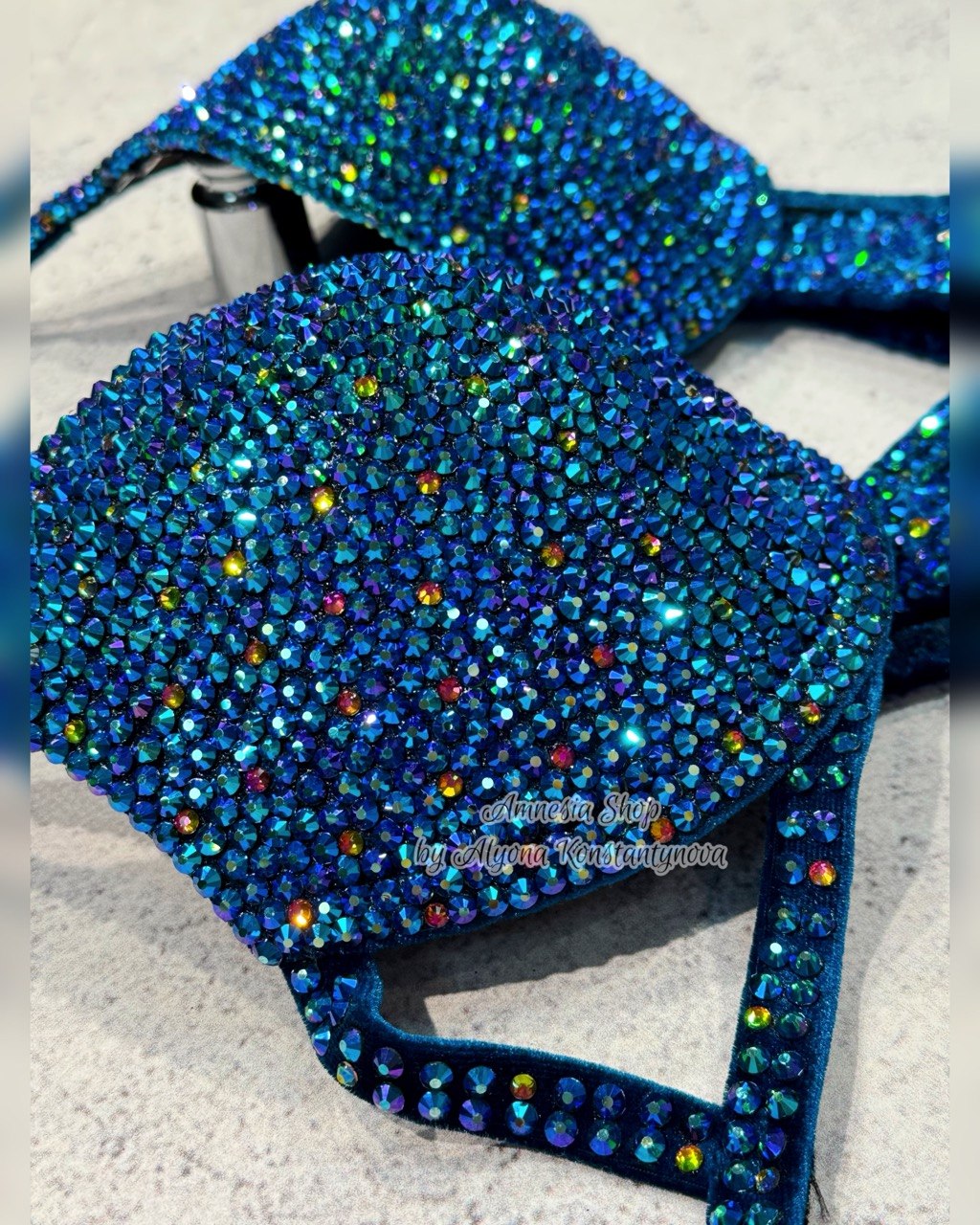 Fitness Blue Competition Bikini Set - Rhinestone Fitness - NPC bikini suit - IFBB - WBFF - Figure Competition Suit - Posing Suit - Swarovski Bodybuilding