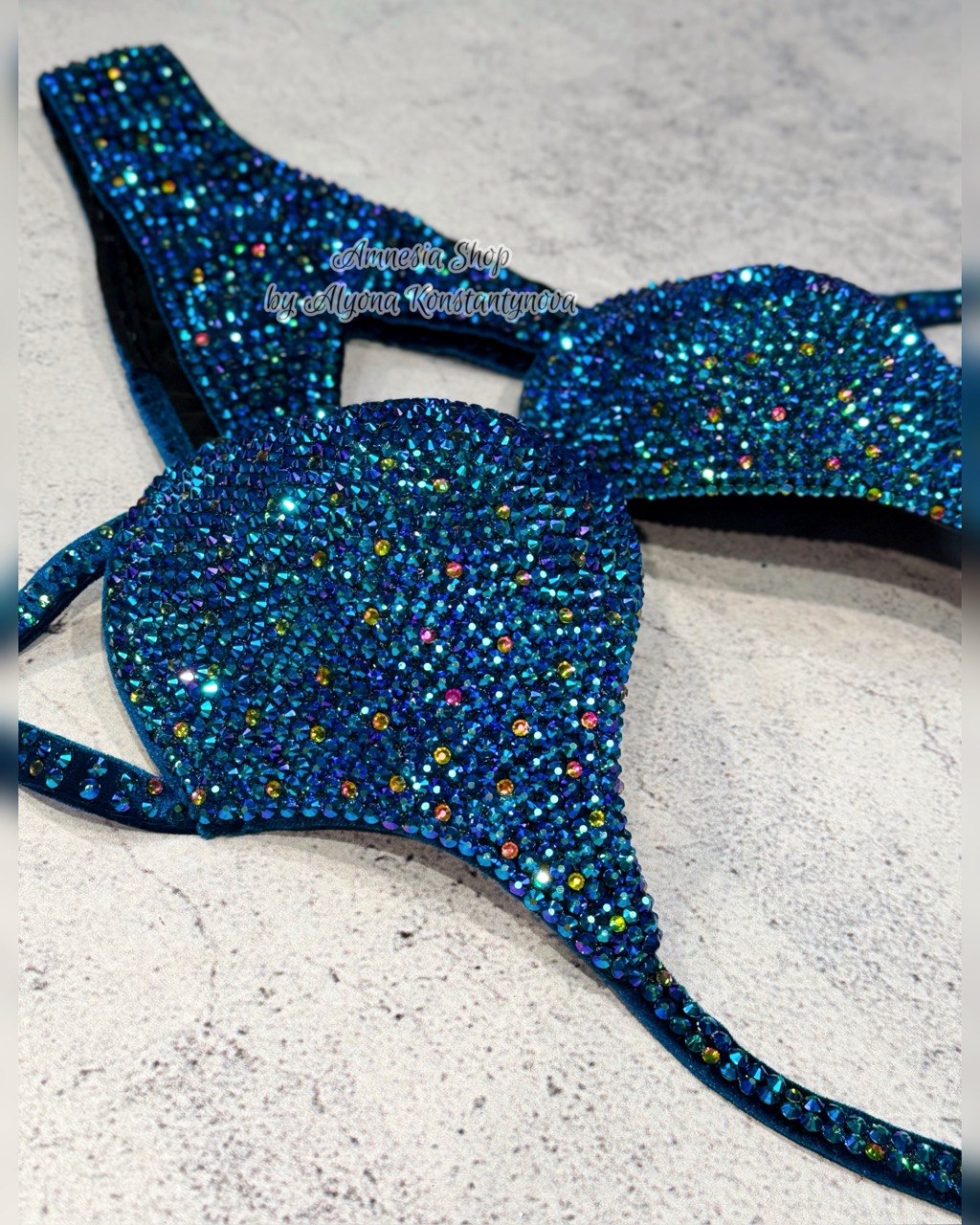 Fitness Blue Competition Bikini Set - Rhinestone Fitness - NPC bikini suit - IFBB - WBFF - Figure Competition Suit - Posing Suit - Swarovski Bodybuilding