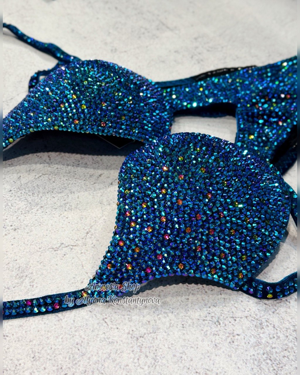 Fitness Blue Competition Bikini Set - Rhinestone Fitness - NPC bikini suit - IFBB - WBFF - Figure Competition Suit - Posing Suit - Swarovski Bodybuilding