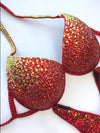 Red and Gold Fitness Bikini - Competition Bikini Set - Rhinestone Fitness - Figure Suit - IFBB - WBFF - Posing Suit - Amnesia Shop