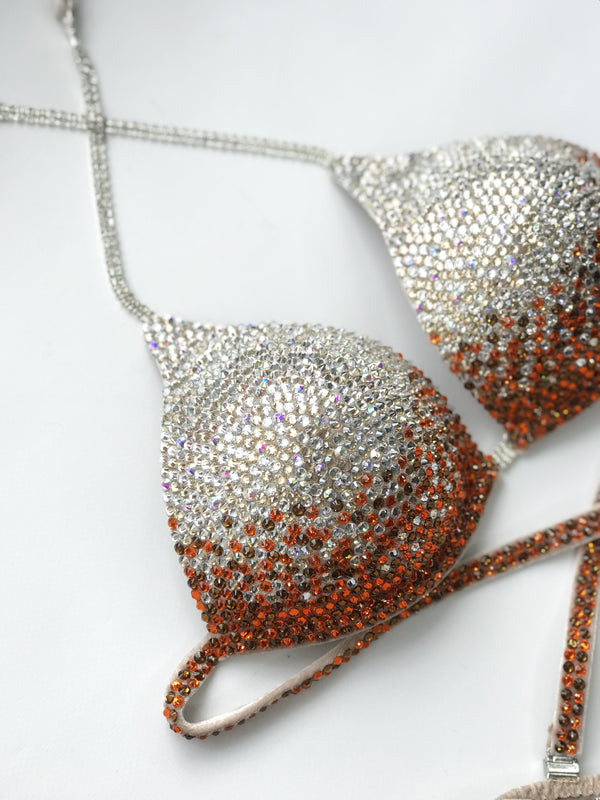 Orange Silver Fitness Bikini - Competition Bikini Set - Figure Fitness - NPC - IFBB - Velvet Figure Competition Suit - Posing Suit - Wellness Bikini