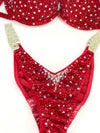 Red and Gold Fitness Bikini - Competition Bikini Set - Rhinestone Fitness - Figure Suit - IFBB - WBFF - Posing Suit - Amnesia Shop