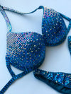 IFBB Competition Bikini - Blue Crystallized Bikini Suit - Custom Crystal Bikini - Practice Posing Suit - Amnesia Shop