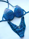 IFBB Competition Bikini - Blue Crystallized Bikini Suit - Custom Crystal Bikini - Practice Posing Suit - Amnesia Shop