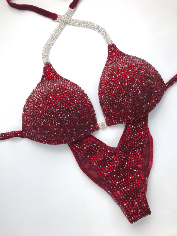 Burgundy Finess Bikini - Competition Bikini Set - Figure Fitness - NPC - Velvet Figure Competition Suit - Posing Suit - Amnesia Shop