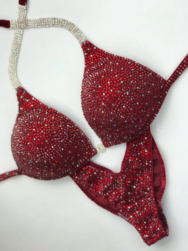 Burgundy Finess Bikini - Competition Bikini Set - Figure Fitness - NPC - Velvet Figure Competition Suit - Posing Suit - Amnesia Shop