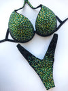 Green Competition Bikini Set - Rhinestone Fitness - IFBB - WBFF - Figure Competition Suit - Posing Suit - Swarosvki Rhinestones Bodybuilding - Amnesia Shop