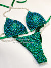 Blue-Green Competition Bikini Set - Rhinestone Fitness - NPC - IFBB - WBFF - Figure Competition Suit - Posing Suit - Sw Bodybuilding