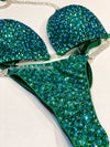 Blue-Green Competition Bikini Set - Rhinestone Fitness - NPC - IFBB - WBFF - Figure Competition Suit - Posing Suit - Sw Bodybuilding