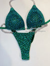 Blue-Green Competition Bikini Set - Rhinestone Fitness - NPC - IFBB - WBFF - Figure Competition Suit - Posing Suit - Sw Bodybuilding