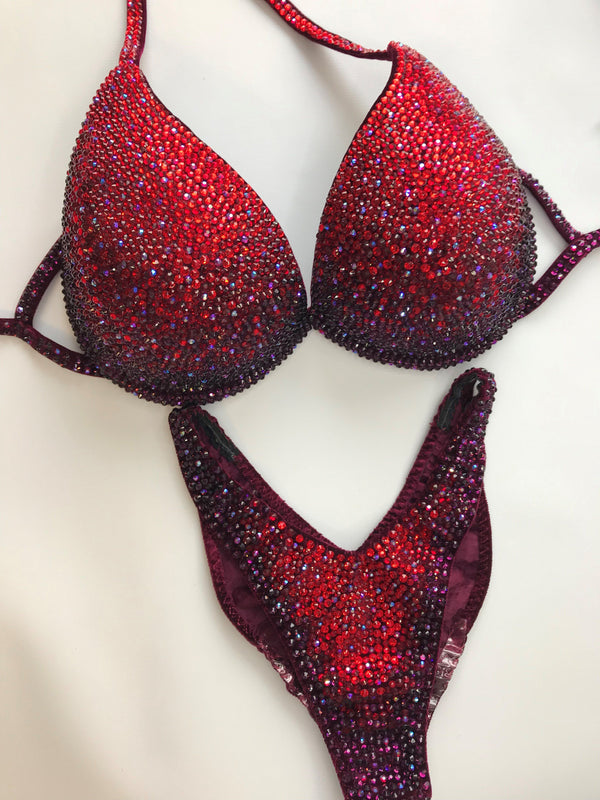 Red Bikini - Fitness Bikini - IFBB Competition Bikini - Crystal Competition Bikini Suit - Posing Suit - Fitness Suit - Amnesia Shop