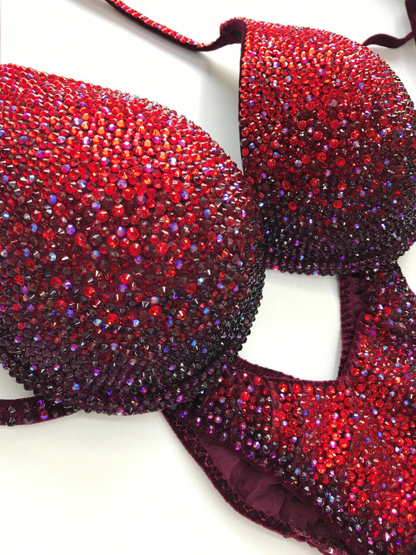 Red Bikini - Fitness Bikini - IFBB Competition Bikini - Crystal Competition Bikini Suit - Posing Suit - Fitness Suit - Amnesia Shop