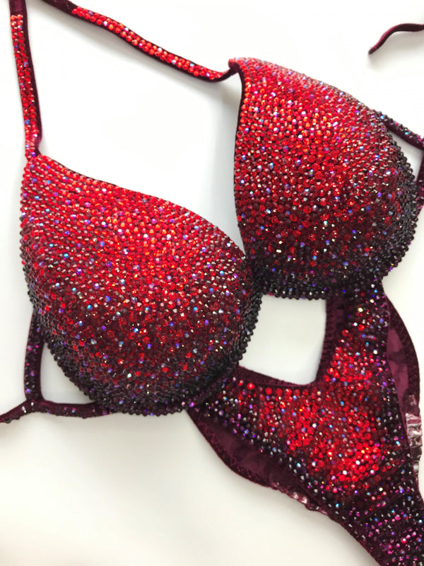 Red Bikini - Fitness Bikini - IFBB Competition Bikini - Crystal Competition Bikini Suit - Posing Suit - Fitness Suit - Amnesia Shop