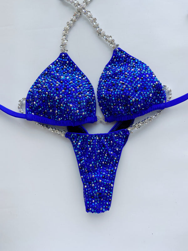 Blue Competition Bikini Set - Rhinestone Fitness - NPC Bikini Suit - IFBB  - Figure Competition Suit - Posing Suit - Wellness Bikini