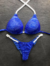 Blue Fitness Bikini - Competition Bikini Set - Figure Fitness - NPC - Velvet Figure Competition Suit - Posing Suit - Wellness Bikini