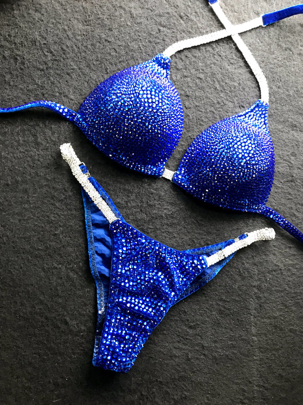 Blue Fitness Bikini - Competition Bikini Set - Figure Fitness - NPC - Velvet Figure Competition Suit - Posing Suit - Wellness Bikini