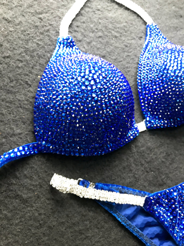 Blue Fitness Bikini - Competition Bikini Set - Figure Fitness - NPC - Velvet Figure Competition Suit - Posing Suit - Wellness Bikini