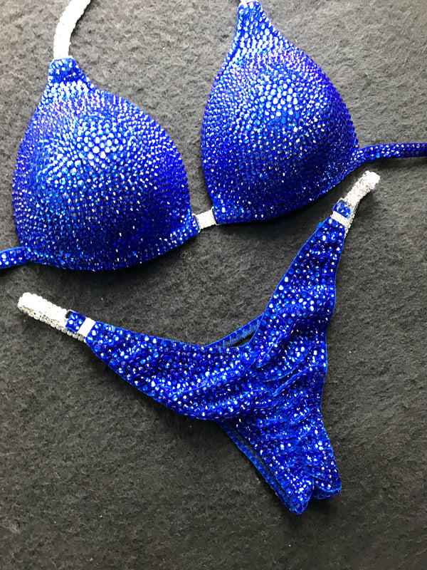 Blue Fitness Bikini - Competition Bikini Set - Figure Fitness - NPC - Velvet Figure Competition Suit - Posing Suit - Wellness Bikini