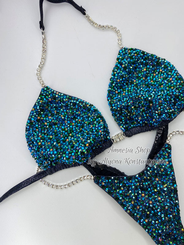 Black Glitter Fitness Bikini - Competition Bikini Set - Figure Fitness - NPC - IFBB - Velvet Figure Competition Suit - Posing Suit - Wellness Bikini