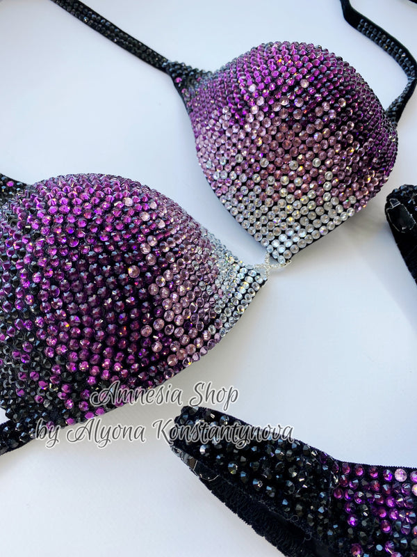 Violet Silver Fitness Bikini - Competition Bikini Set - Figure Fitness - NPC - IFBB - Velvet Figure Competition Suit - Posing Suit - Wellness Bikini