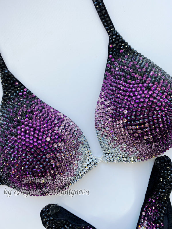 Violet Silver Fitness Bikini - Competition Bikini Set - Figure Fitness - NPC - IFBB - Velvet Figure Competition Suit - Posing Suit - Wellness Bikini