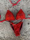 Red Competition Bikini Set - Rhinestone Fitness - NPC Bikini Suit - IFBB - Figure Competition Suit - Posing Suit - Swarovski Bodybuilding