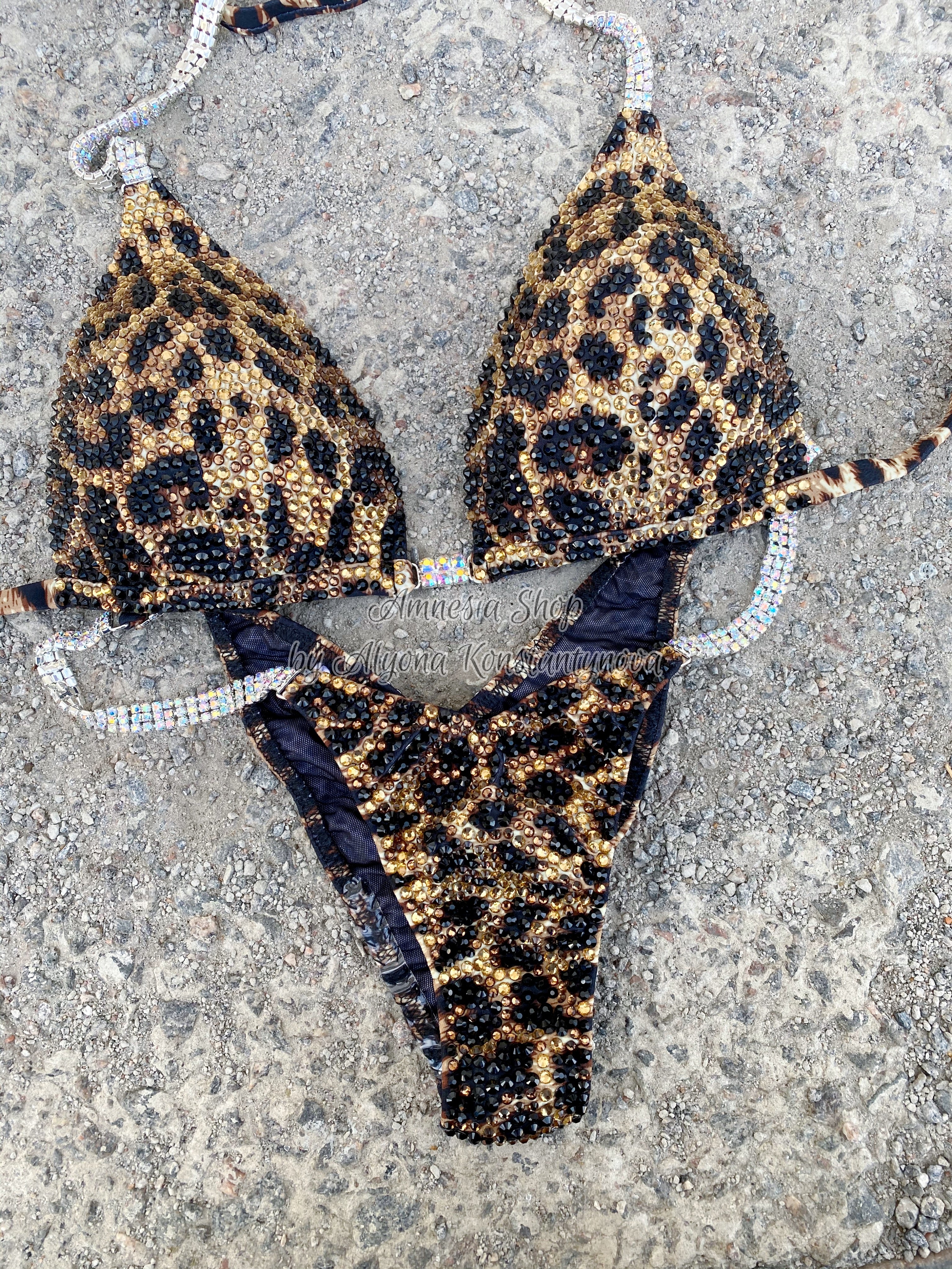 Leopard Competition Bikini - Rhinestone Fitness - Bikini Suit