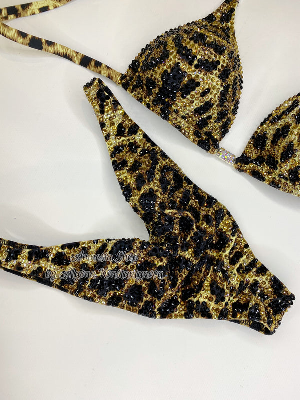 Leopard Finess Bikini - Competition Bikini Set - Figure Fitness - NPC - Velvet Figure Competition Suit - Posing Suit - Wellness Bikini