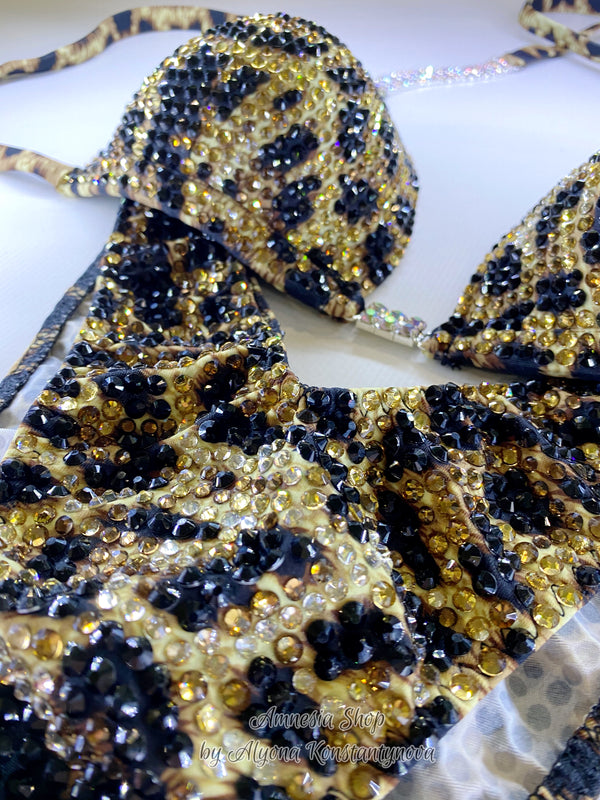 Leopard Finess Bikini - Competition Bikini Set - Figure Fitness - NPC - Velvet Figure Competition Suit - Posing Suit - Wellness Bikini